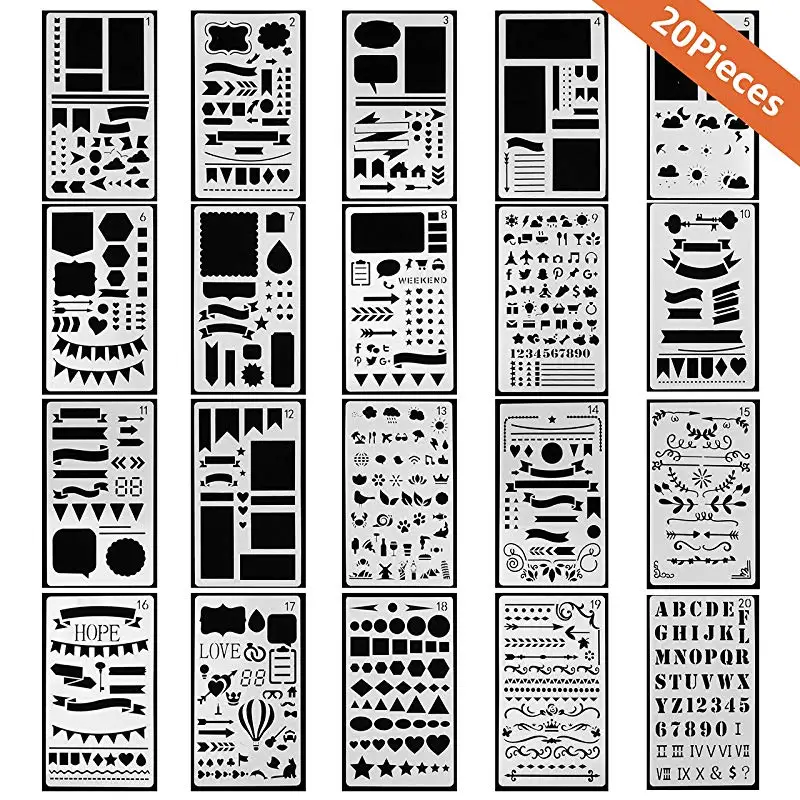 

Journal Stencil Plastic Planner Set for Journal/Notebook/Diary/Scrapbook DIY Drawing Template Journal Stencils