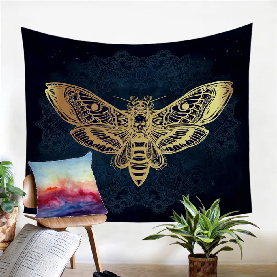 Постельные принадлежности Outlet Death Moth гобелен череп декоративные настенные черно-белые покрывала бабочка готические простыни 130x150 см