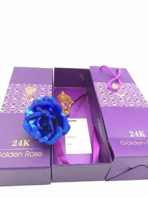 24 k Gold Фольга розы Творческий подарок на день Святого Валентина подарки на день рождения исповедь набор, содержащий розы и Сумки и Коробки - Цвет: Blue