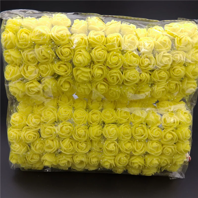 Yellow A 144 шт. 2,5 см пенопластовая Роза голова искусственный цветок букет Свадебная вечеринка украшение дома DIY ВЕНОК коробка аксессуары ремесло поддельный цветок - Цвет: Yellow A