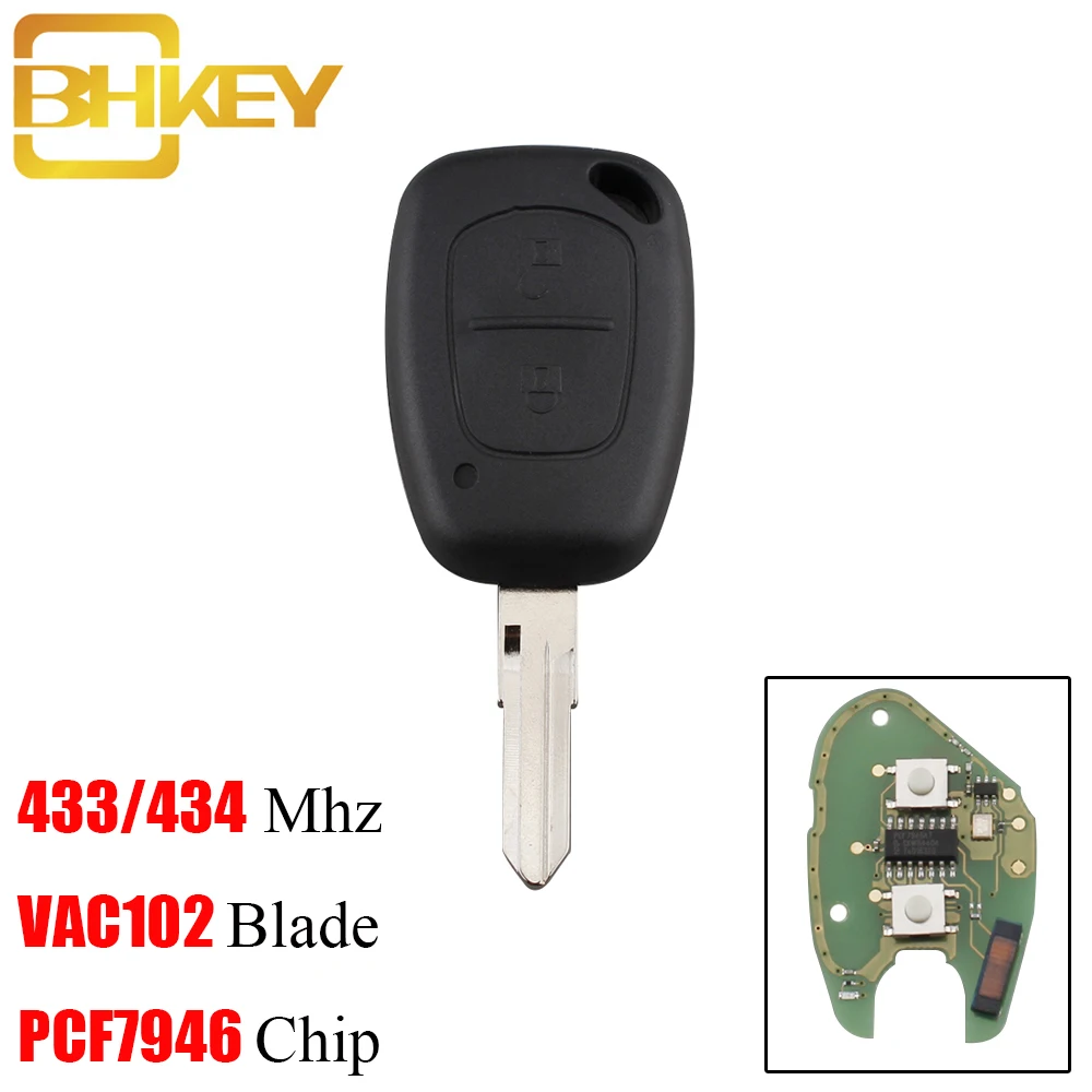 BHKEY 2 кнопочный транспондер PCF7946 чип для Renault 433 МГц CLIO SCENIC KANGOO VAC102 лезвие
