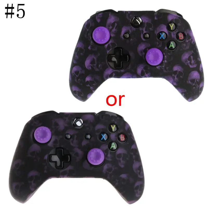 Purple Череп шаблон силиконовый защитный чехол для джойстика+ 2 джойстика колпачки для XBox One X S контроллер - Цвет: Purple