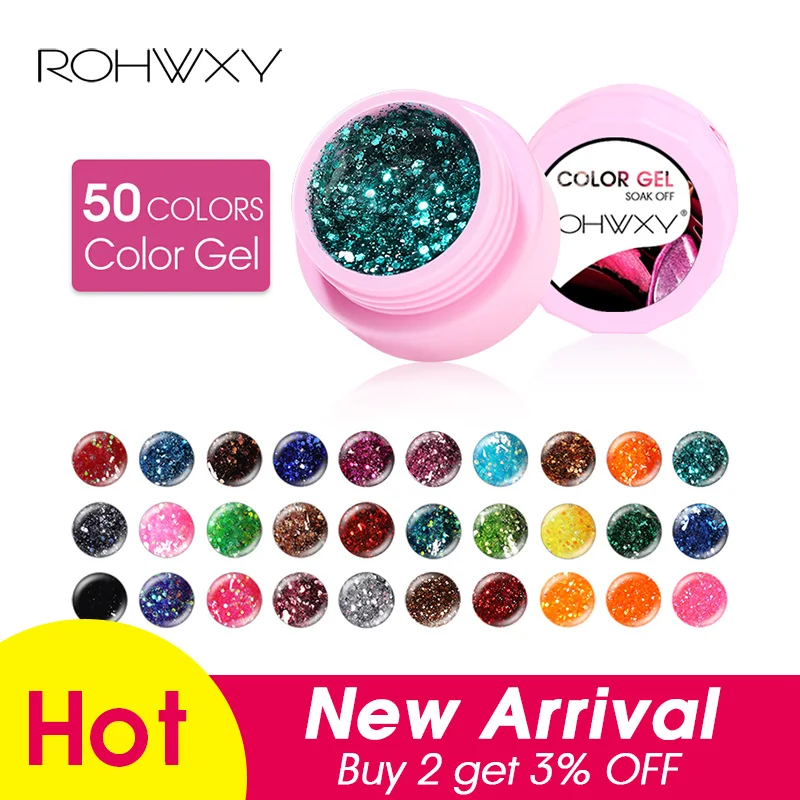 ROHWXY 1 коробка Гель лак для ногтей маникюр 100 цветов УФ гель дизайна блестящий