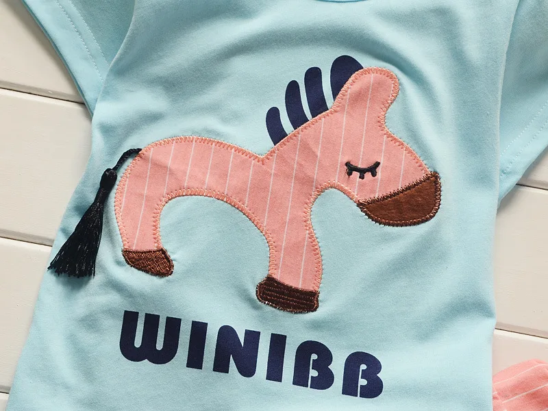 BibiCola 2018 summer baby boys clothes set toddler boy cartoon horse tops+stripe short pant 2pcs clothing children tracksuit |