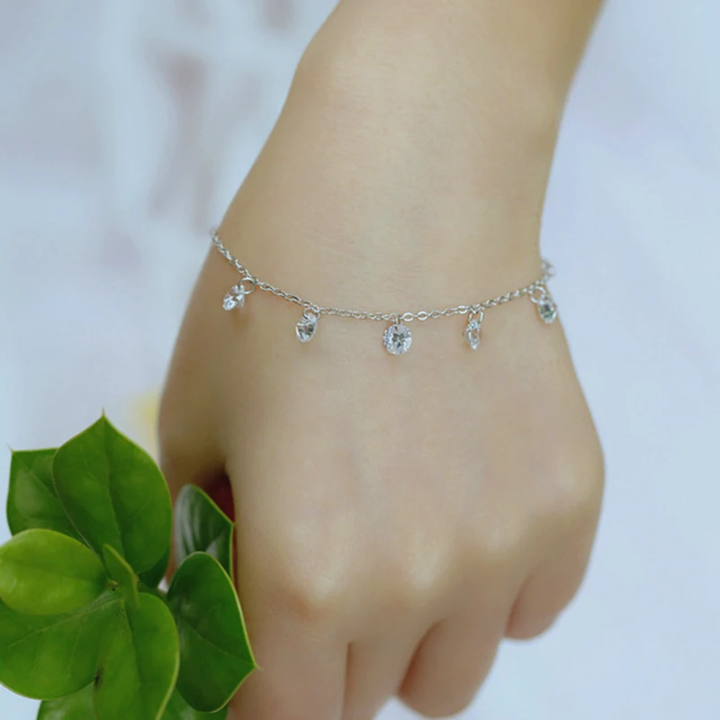 Летний серебристый циркониевый браслет с бусинами для женщин подвески