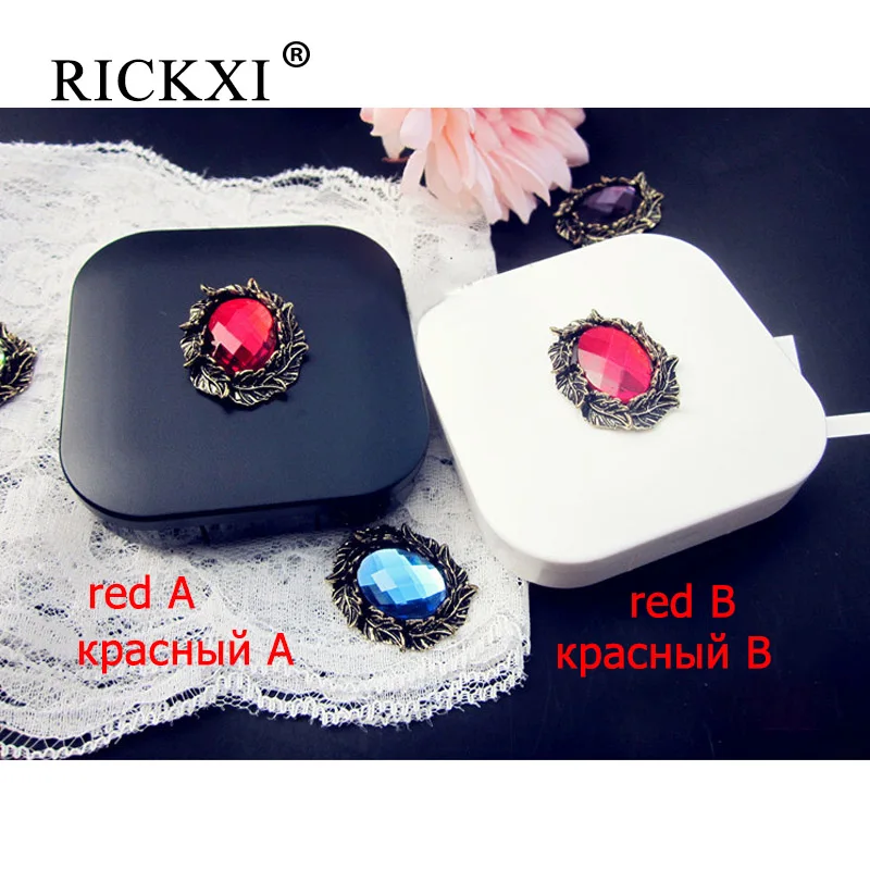 red Винтажный чехол для контактных линз с драгоценными камнями для глаз, минимальный зеркальный дорожный набор, сделай сам, сплав, милый контактный контейнер для линз с оливковым листом - Цвет: red