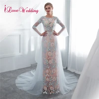 ilovewedding vestido longo long sleeves floral lace long evening dresses party vestido de festa sheath tulle prom gowns