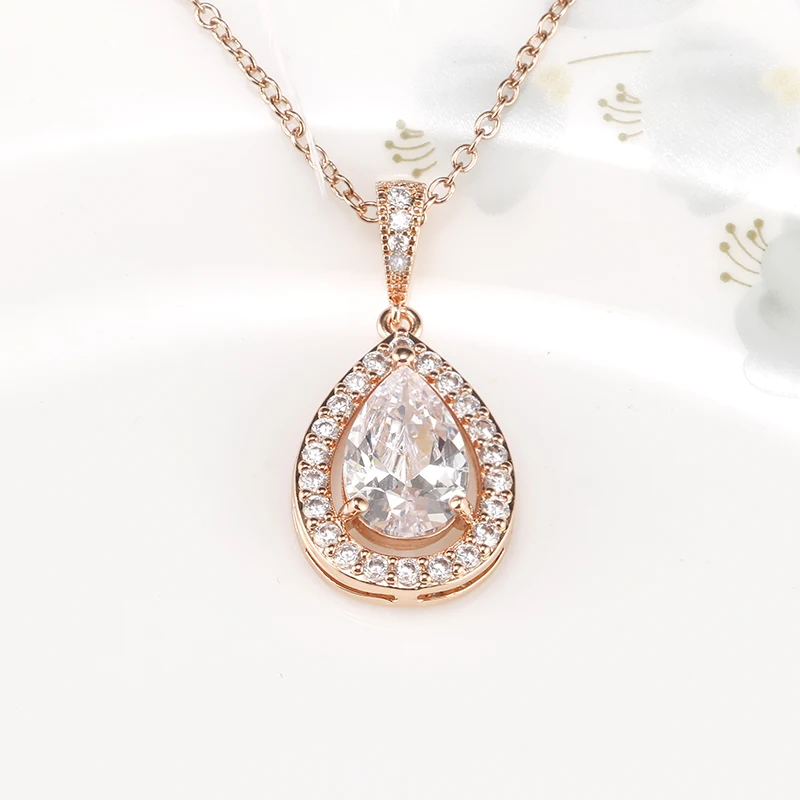 Fashion Water Drop Pear Shaped Pendant Necklace with Top Quality AAA+ Cubic Zircon For Female Jewelry | Украшения и аксессуары