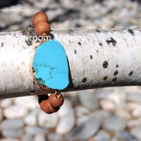 wood beaded mala turquoises slab connector boho wood beads stretch bracelet
