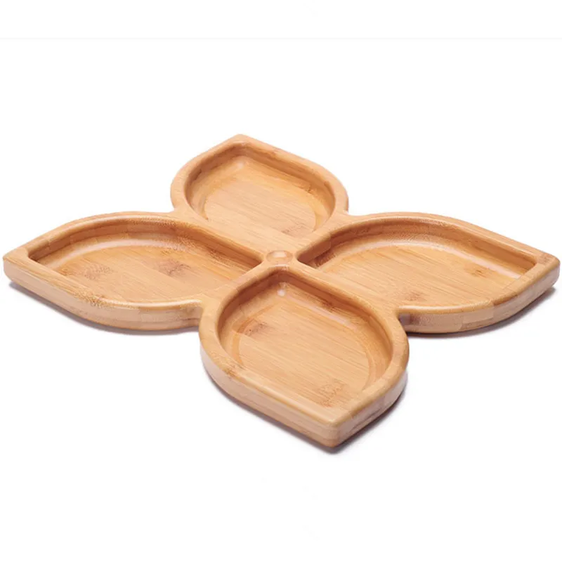 

Creative Bamboo Storage Trays for Nuts/Snacks Eco Pastoral Style Table Organizer Flower Shape 4 Lattice Dessert Serving Trays