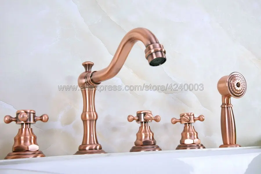 

Antique Red Copper Roman Bath Tub Faucet Mixer Tap With Hand Spray Shower Ktf222