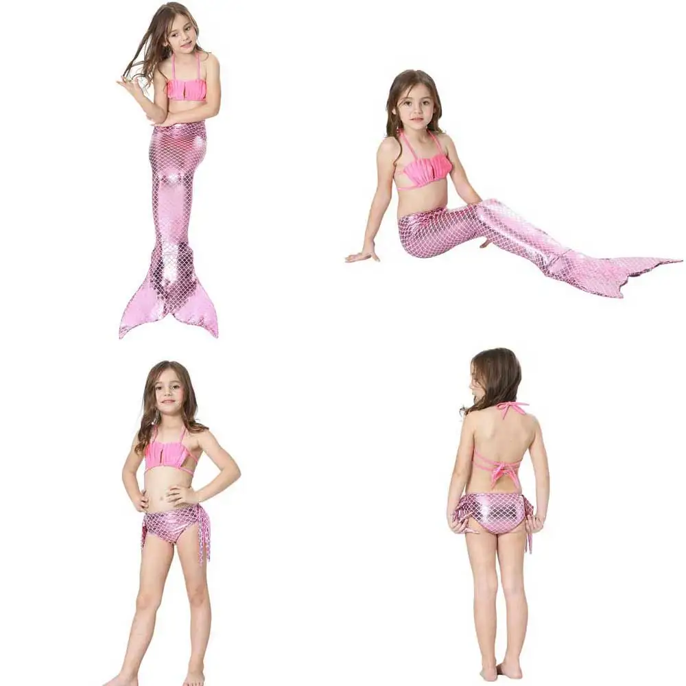 Girls Swimmable Little Mermaid Costume For Swimming Bikini And Sparkle Tail Swimsuit Kids Children Cosplay | Тематическая одежда и