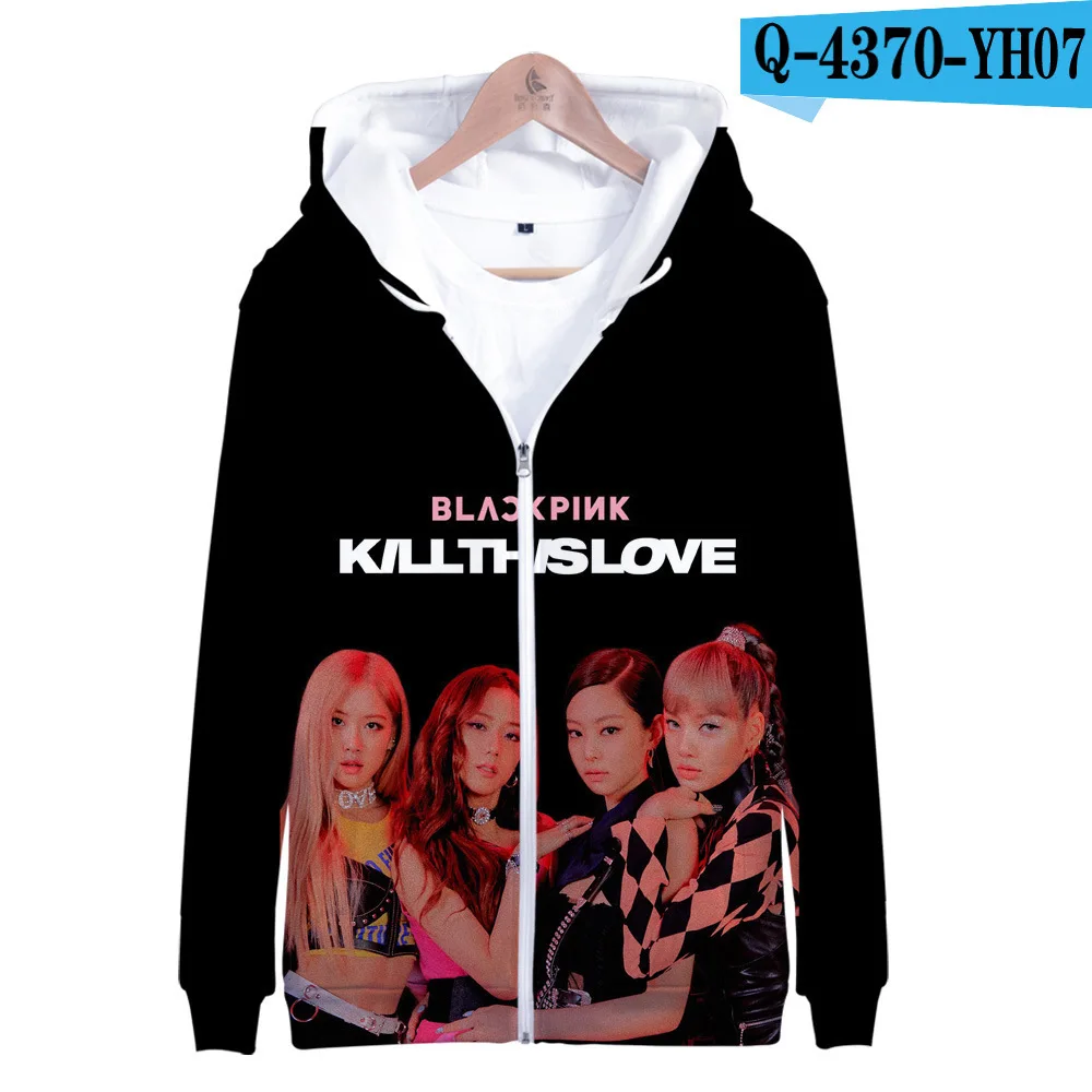KPOP BLACKPINK толстовка на молнии с 3D принтом в Корейском стиле, черный, розовый, KILL THIS LOVE Album, для мужчин и женщин, в стиле хип-хоп, свитшот на молнии с капюшоном, верхняя одежда - Цвет: A