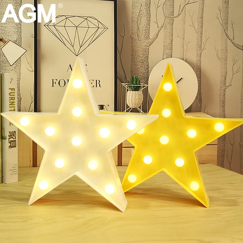 AGM 3D звёздные буквы светодиодный ночник украшения аккумулятор настольная лампа