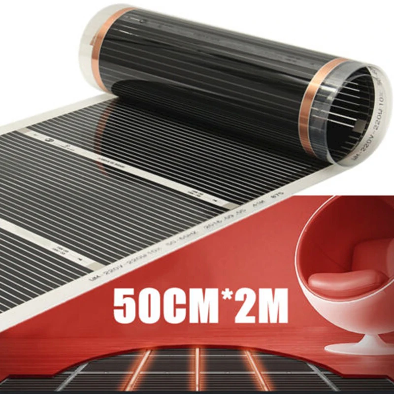 220V 50 см* 4 м здоровый Напольное отопление инфракрасный, проходящий под полом Отопление с углеродной пленкой в солнечном нагревателе для ламинат твердый настил 50 см* 4 м