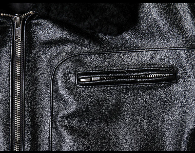 AYUNSUE Genuine Leather Jacket Men Autumn Winter Sheepskin Coat Pilot Bomber Jacket Wool Collar Short Real Leather 818 KJ1338
