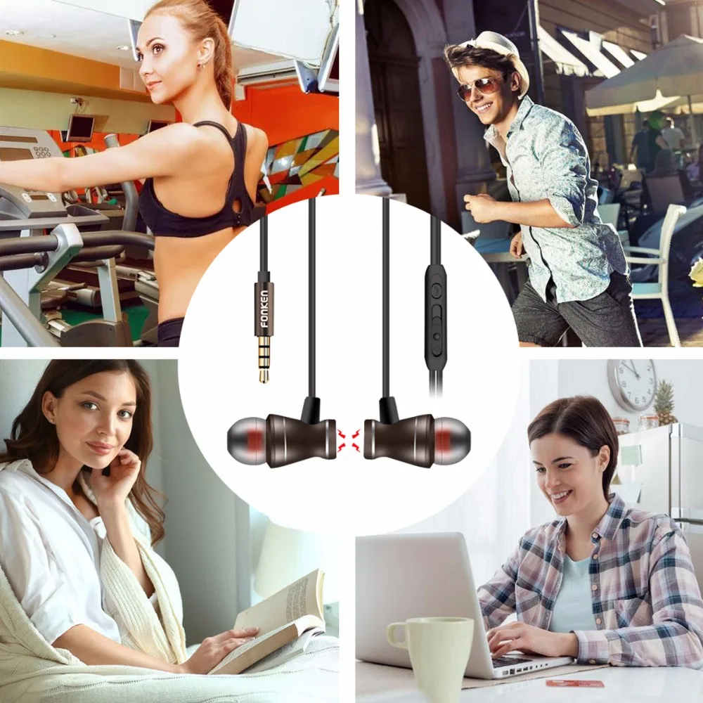 FONKEN наушники 3 5 мм в ухо Проводные металлические магнитные HiFi стерео Спортивная