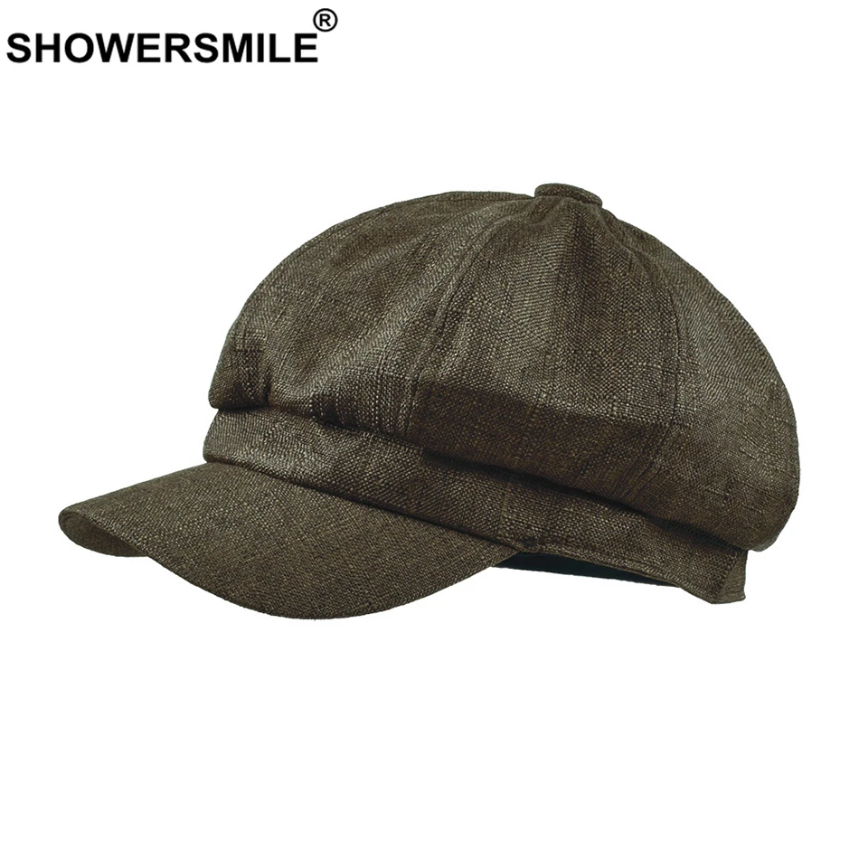 SHOWERSMILE, летняя кепка Newsboy, женская, хлопок, лен, кепка Newsboy, мужская, одноцветная, бежевая, регулируемая, дышащая, Гэтсби, восьмиугольная кепка, унисекс