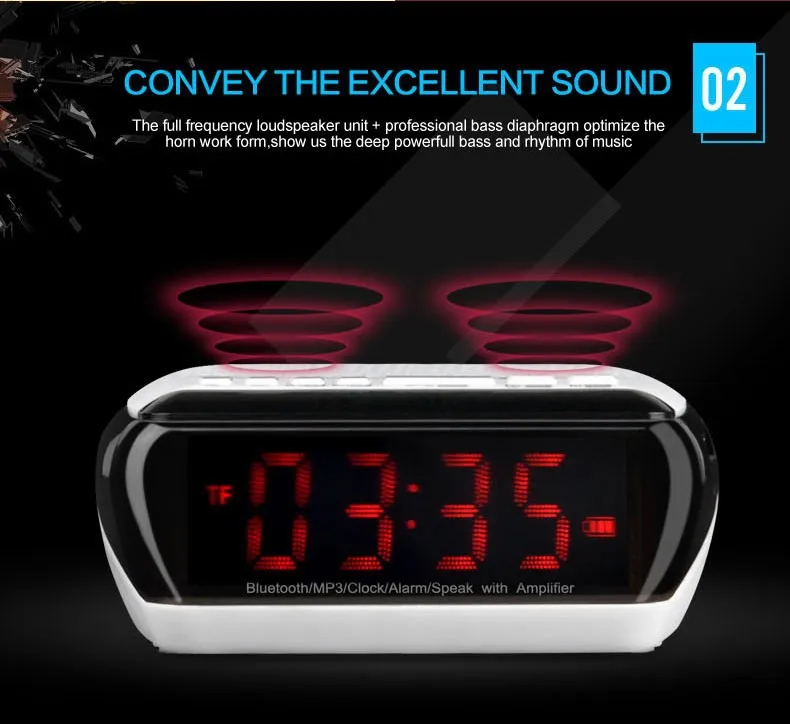 Портативный многофункциональный двойной будильник Bluetooth/беспроводной динамик FM радио Отображение времени TF слот для карты