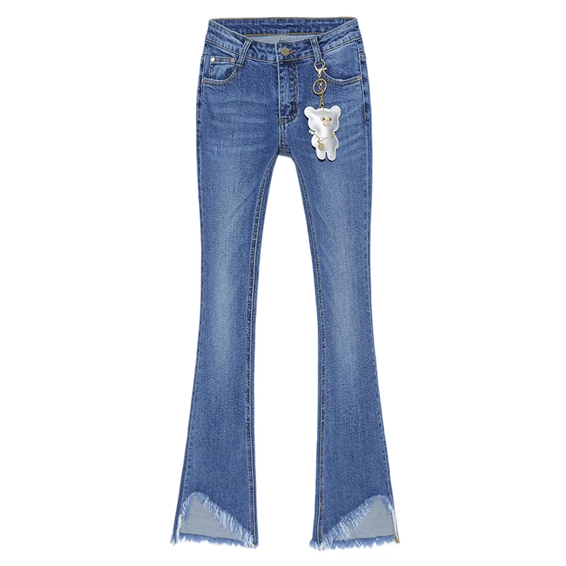 Brief Relate Denim Bell-bottom женский 2019 Новый обтягивающий дизайн с кисточками шлифовальная