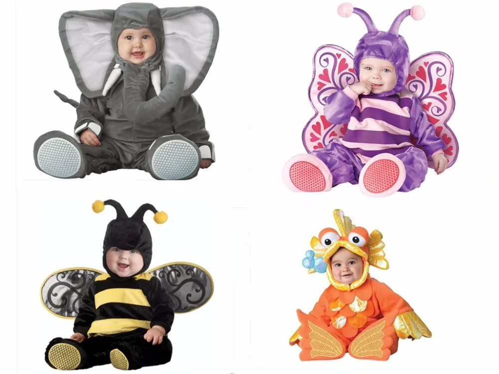 

2020 Детский комбинезон со слоном, бабочкой, золотой рыбкой, Пчелой для маленьких мальчиков и девочек, пижамы для костюмированной вечеринки с ...