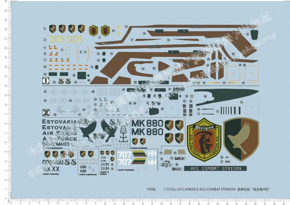 Набор моделей бойцов 1/72 Flanker D Ace Combat Strigon Fighter водяная наклейка|Наборы для сборки