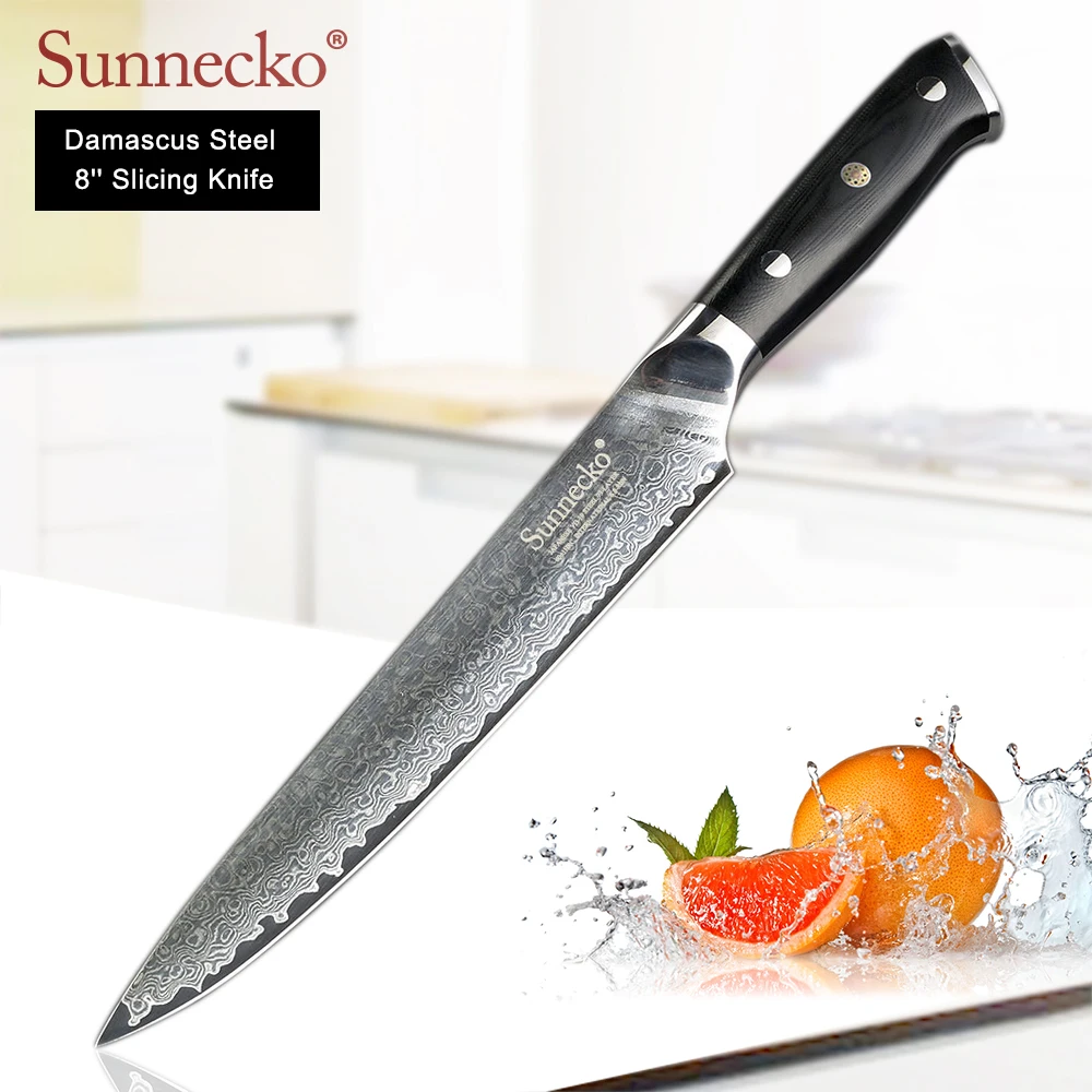 Нож для нарезки мяса SUNNECKO VG10 острый кухонный нож из дамасской стали рукоятка G10 8