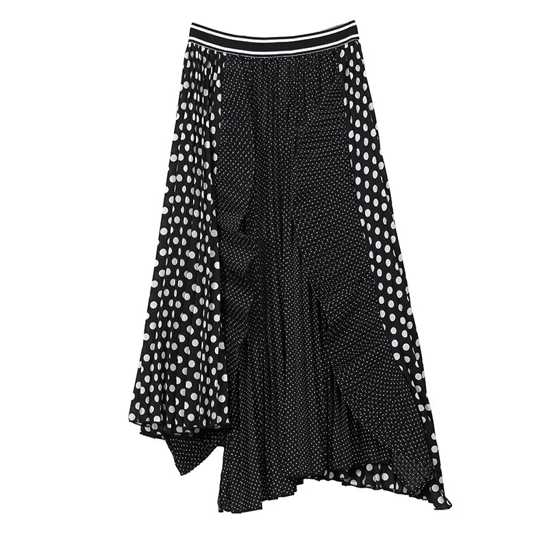 CHICEVER Летняя Повседневная Лоскутная Женская юбка в горошек с оборками эластичная