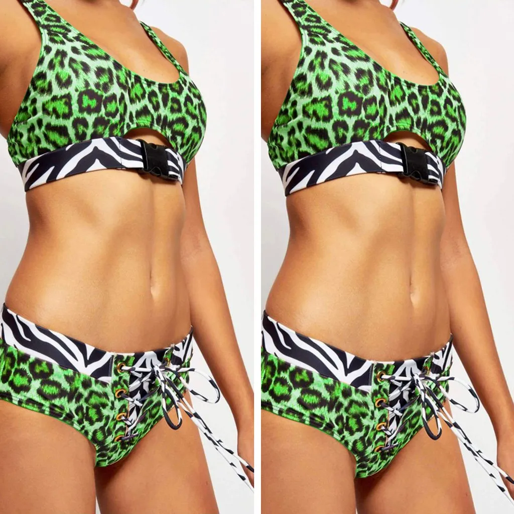 Модные женские сексуальные бикини с пряжкой и леопардовым принтом высокая талия