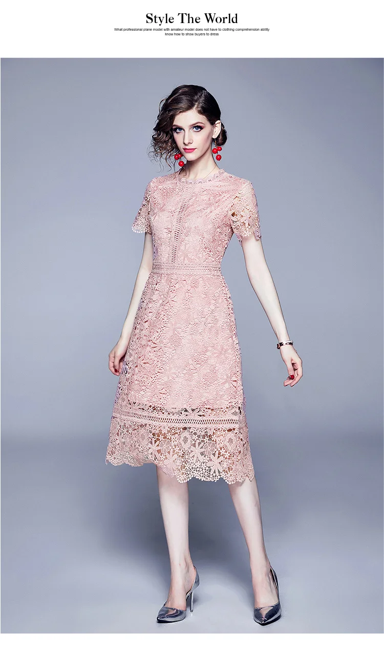 YiLin Kay Green/Pink lace stitching Hollow out summer dress fashion Runway Elegant lace Hollow-out crocheted long dress