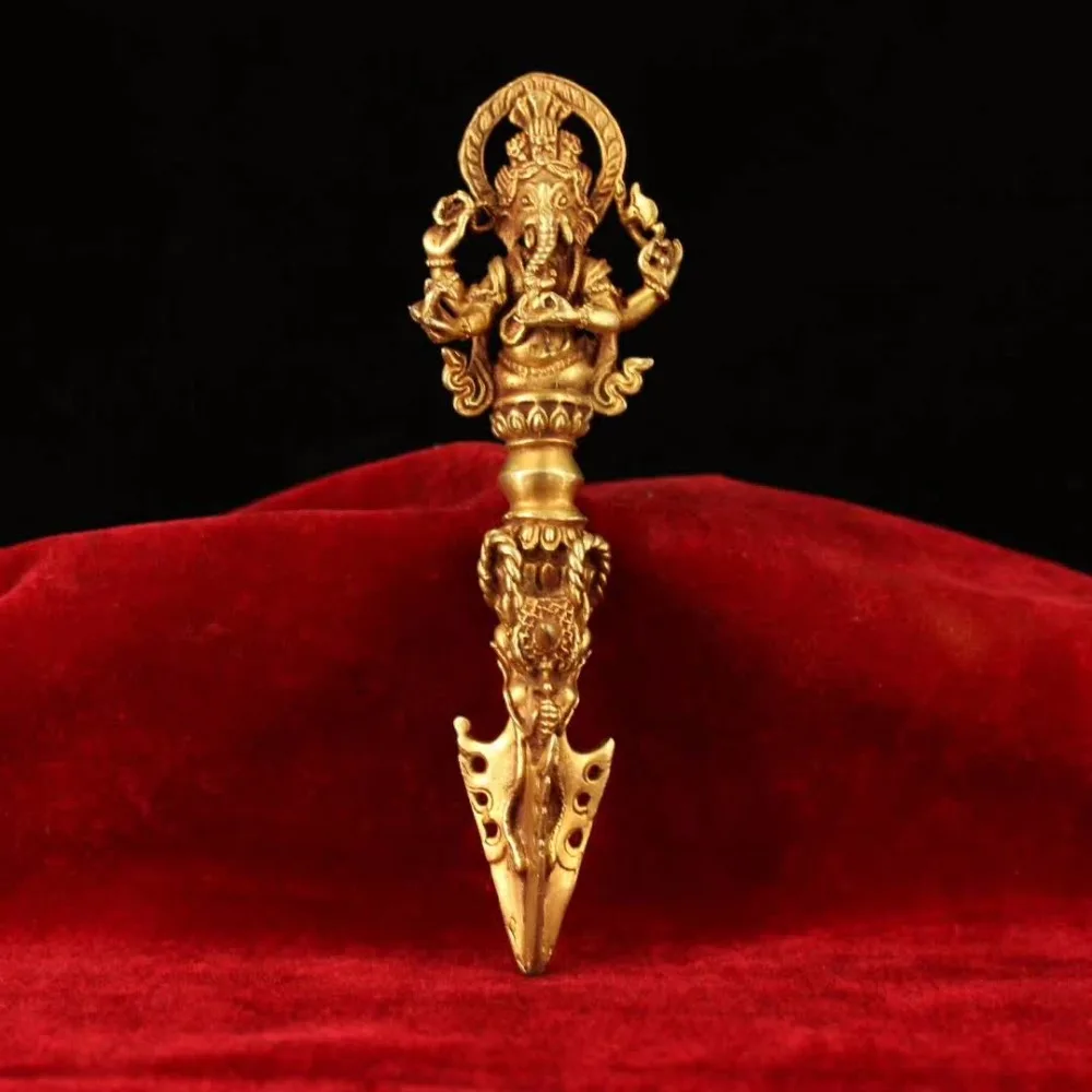 Lonng 14CM High quality Handmade Brass Gilt Elephant God Tibet Buddhist Tantra Puba pestle Jingang chu | Дом и сад