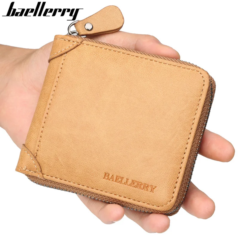 

baellerry Casual Men's Leather Wallet With Coin Pocket Credit Card Holder Tri-fold Purse For Male Man Zipper Designer Money Bag