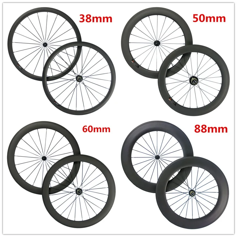 

A Pair Carbon wheel 38mm 50mm 60mm 88mm Clincher Tubular Road Bike Carbon Wheelset 23mm Width Basalt Brake Surface Wheels