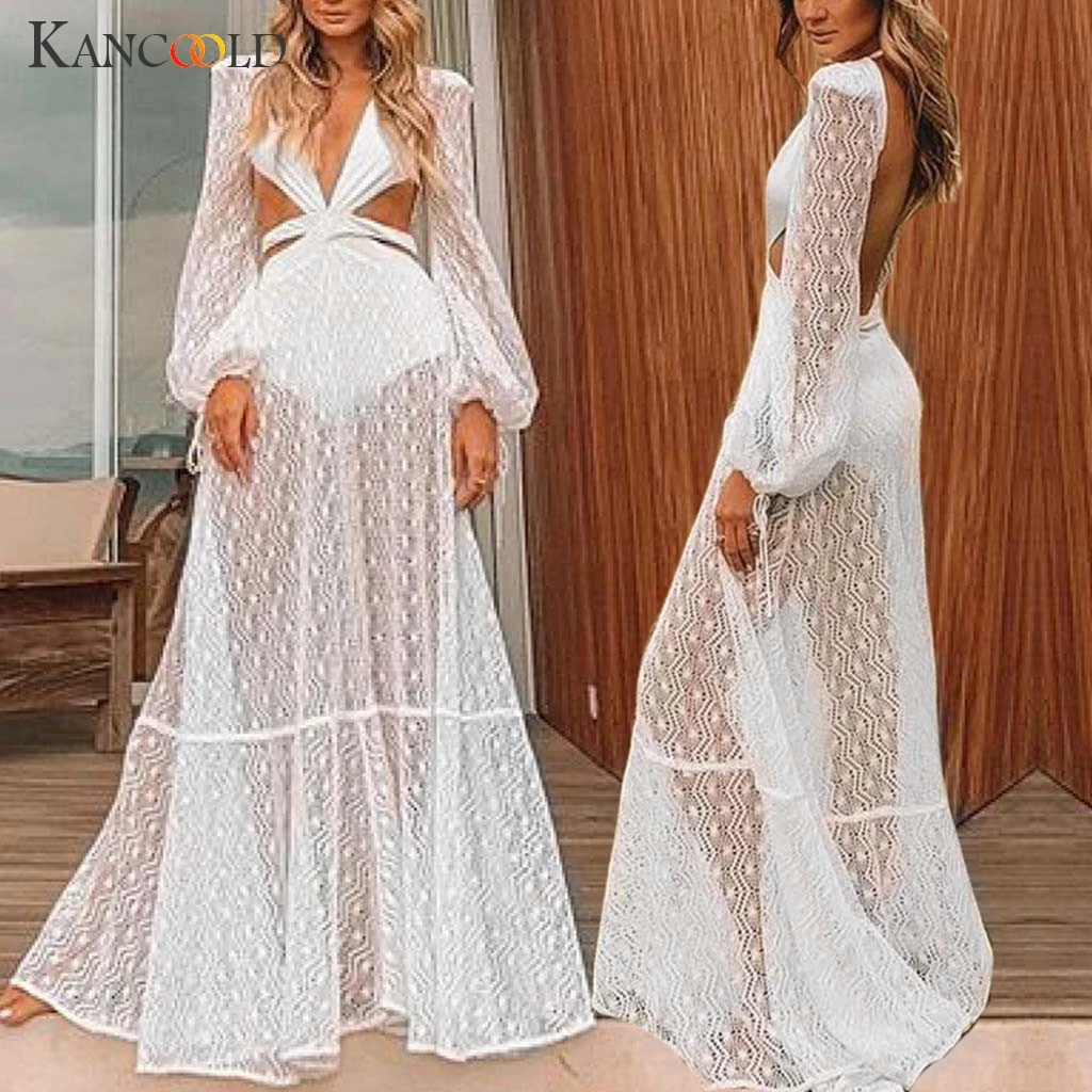 Женское платье с длинным рукавом канкоолд кружевное пляжное глубоким