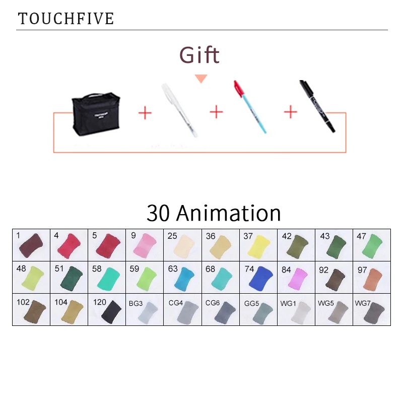 TouchFIVE 30/40/60/80 Цвет маркеры манга рисунок Маркеры Ручка на спиртовой основе эскиз жирной двойной кисть товары для рукоделия - Цвет: 30 ANIMATION