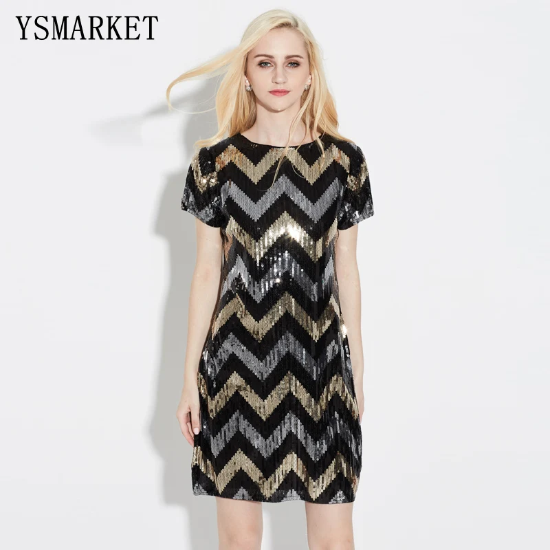 YSMARKET потрясающее мини женское вечернее платье с коротким рукавом волнистым