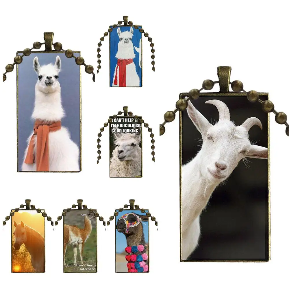 Женское ожерелье с подвеской Keep Calm и Llama на стеклянном кабошоне бронзовым