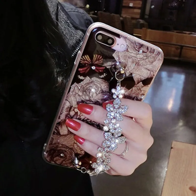 Горный хрусталь силиконовый чехол для iPhone 6 S плюс блеск цветок Роскошные