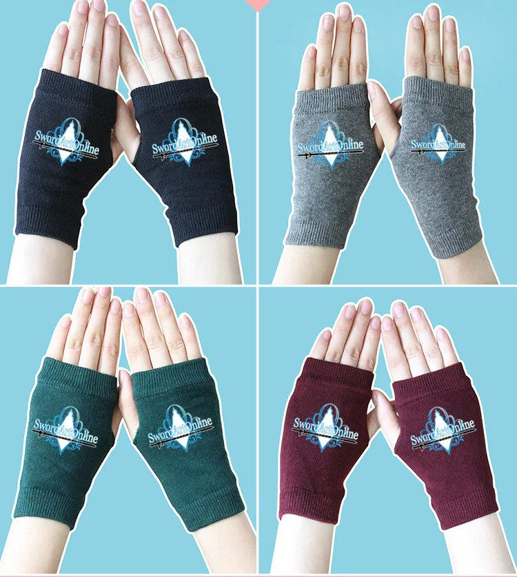 Аниме меч искусство онлайн перчатки без пальцев SAO хлопок трикотажные варежки