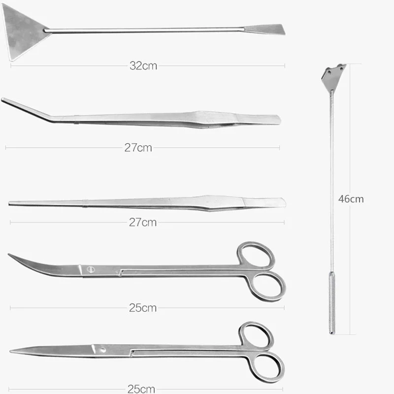 Tainless Сталь 1/5/6 шт. аквариума водоросли бритва лезвие скребка для воды живые растения травы для очистки мультиинструмент очиститель комплект - Цвет: Five-piece-set-46cm