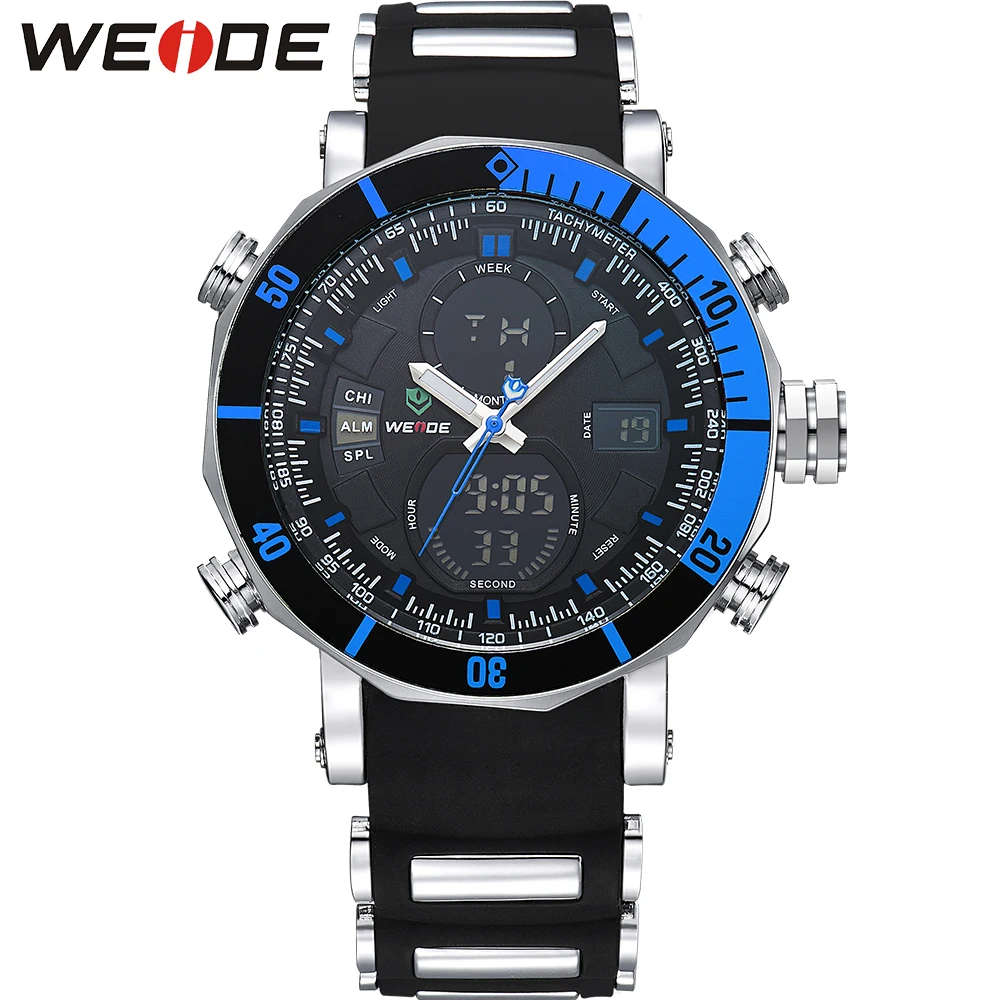 WEIDE Luxury Brand Мужчины Спортивные Часы Множественный Часовой пояс Подсветкой Синий