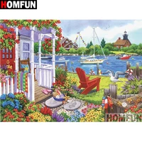 homfun full squareround drill 5d diy diamond painting flower boat 3d embroidery cross stitch 5d home decor a13390