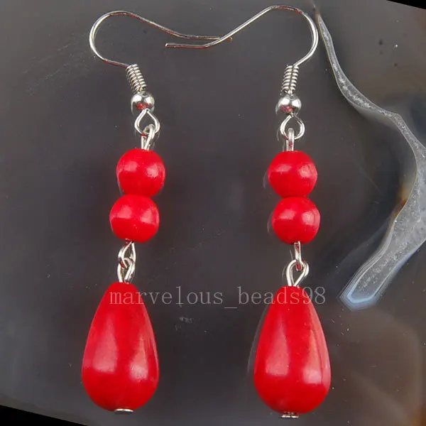 Бесплатная доставка модные ювелирные украшения серьги Red howlite пара MC2128|earrings
