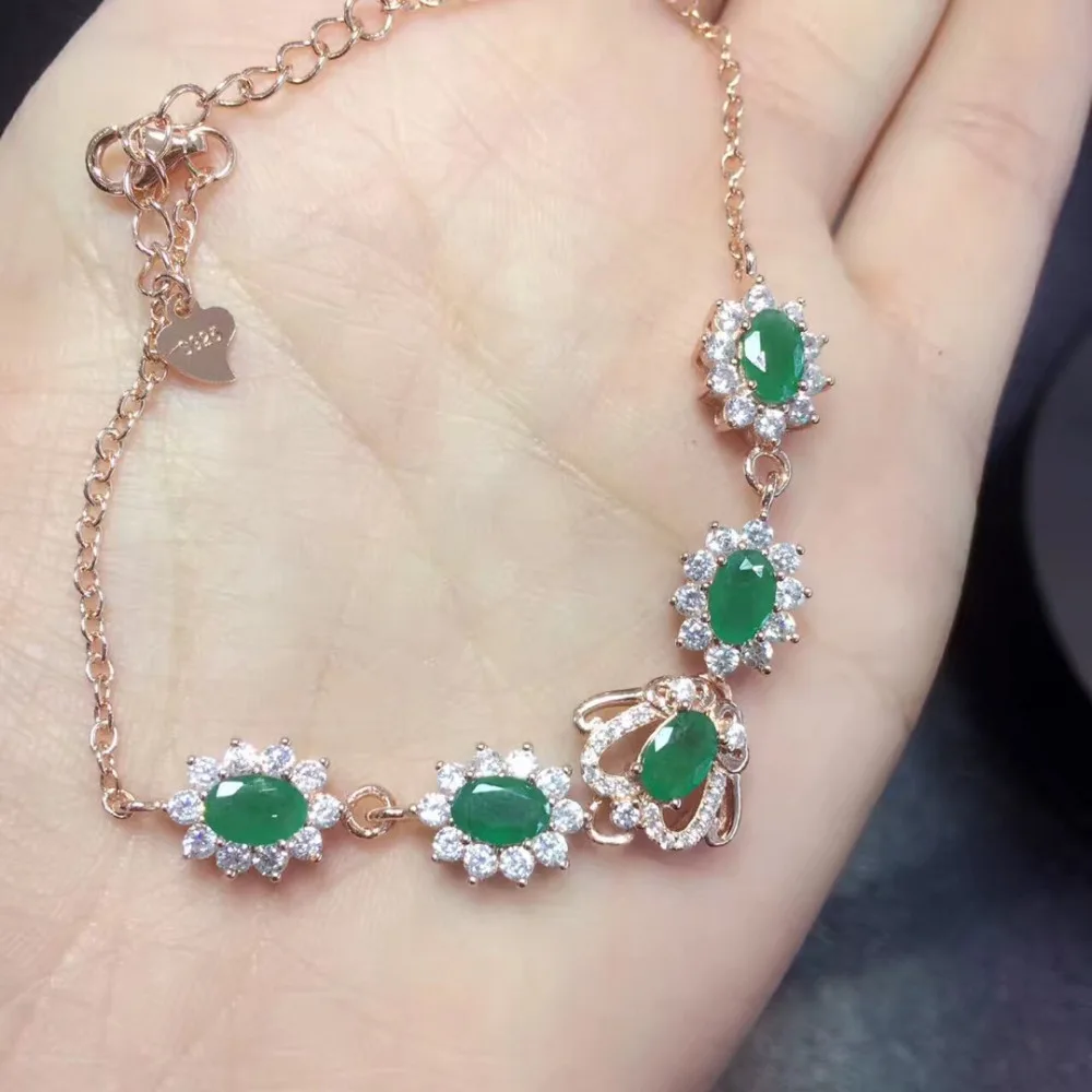 Настоящий Qi Xuan_Fashion Jewelry_Colombia зеленый камень модный браслет _s925 твердый Серебряный