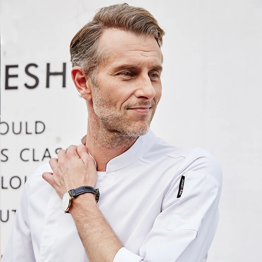 

New Food Service Hotel Waiter Restaurant Uniforms Shirts Kitchen Uniform Long Sleeve Coat Single Breasted Breathable Work Jacket