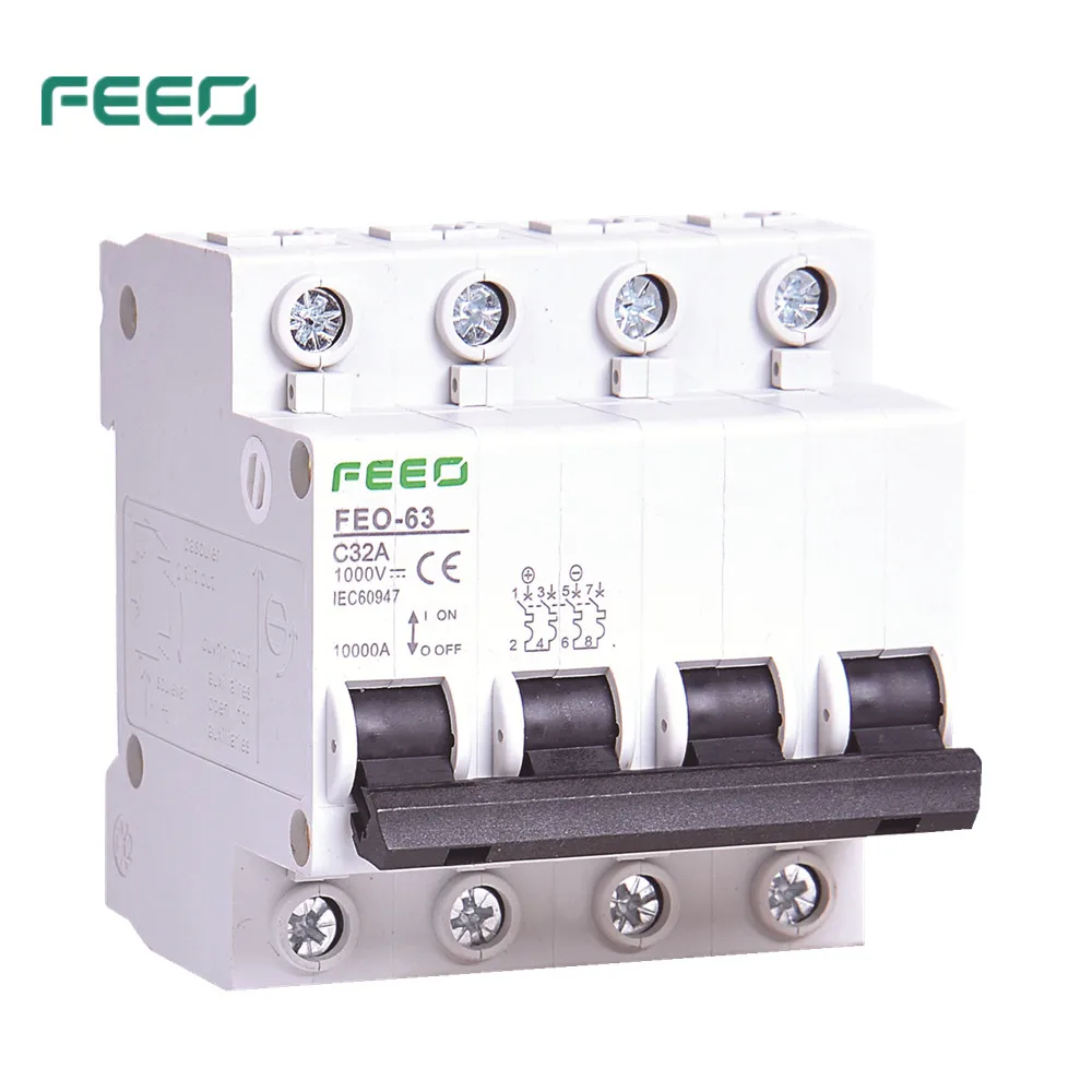 FEEO 4P 6A/10A/16A/20A/25A/32A/40A/50A/63A DC 1000V Автоматический выключатель MCB Солнечная энергия