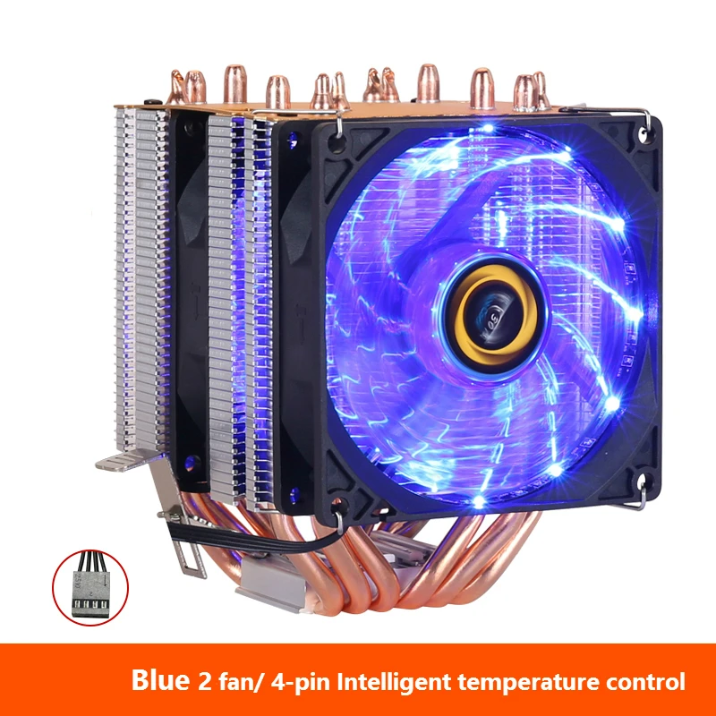 Blue 2 fan Кулер для процессора, высокое качество, 6 тепловых трубок, двухбашенное охлаждение, 9 см, RGB вентилятор, поддержка 3 вентилятора, 4-контактный вентилятор для процессора Intel и для AMD - Цвет лезвия: Blue 2 fan