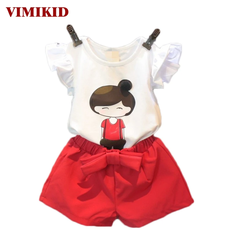 VIMIKID Летний стиль комплект одежды для маленьких девочек футболка с мультяшным