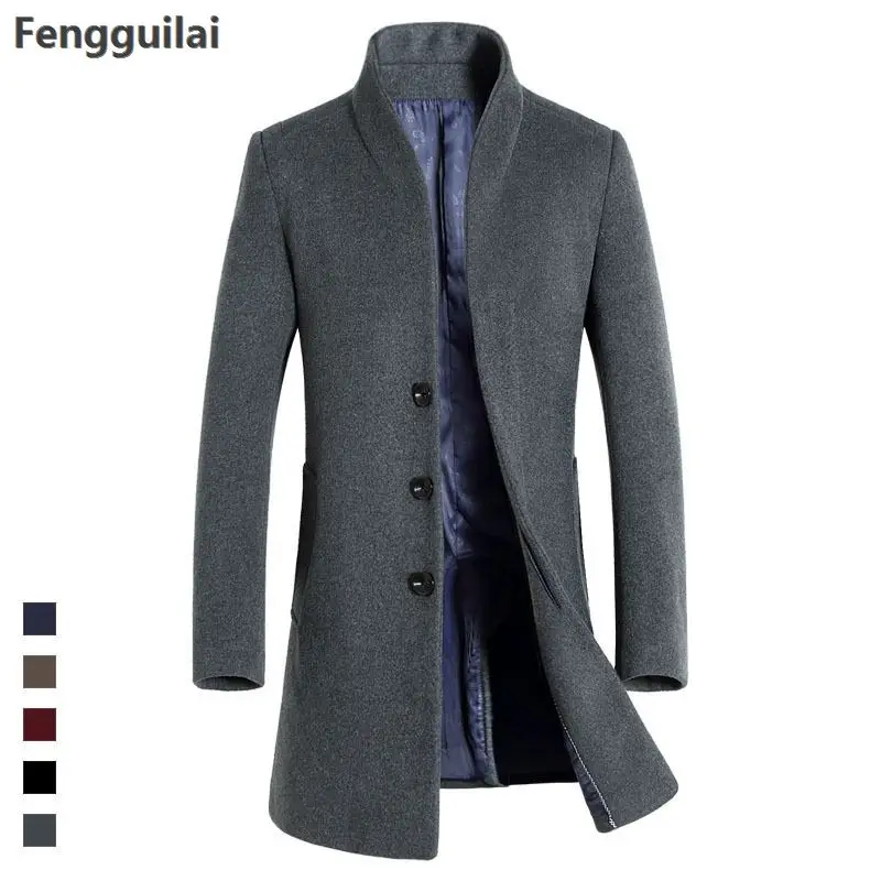 Новое высокое качество Для мужчин s длинное шерстяное Тренч в Корейском стиле Slim