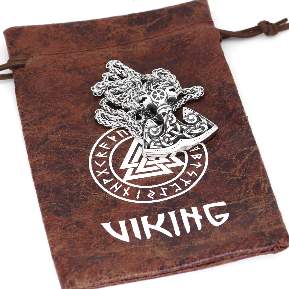 Men norse viking wolf stainless steel thor hammer axe Talisman MJOLNIR pendant necklace | Украшения и аксессуары